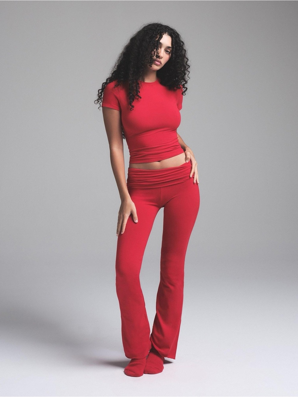 SKIMS Stretch Cotton Jersey Foldover Pants In Cranberry NWT Size 2X